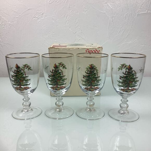 Spode Christmas tree pedestal Goblets set of 4 old stock NEW - Picture 2 of 12